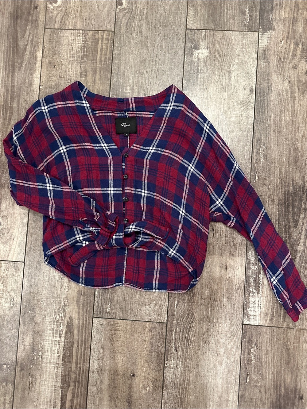 Rails Burgundy, Navy & White Plaid Button-Down Tie-Front Shirt